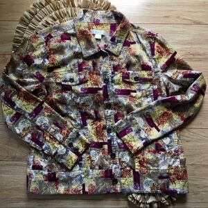 Christopher And Banks Wine Yellow Print Long Sleeve Jacket Size XL